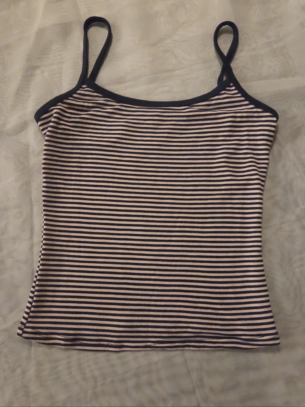 Tilly's Striped Spaghetti Strap Tank Top - Navy & Light Cream Pink, XS